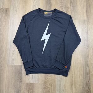 Aviator Nation Sweatshirt Mens XL Gray Lightning Bolt Crewneck Fleece Pullover